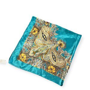 Mosi Wagon Wheel Turquoise Satin Silk Scarf 35" x  35" NWT